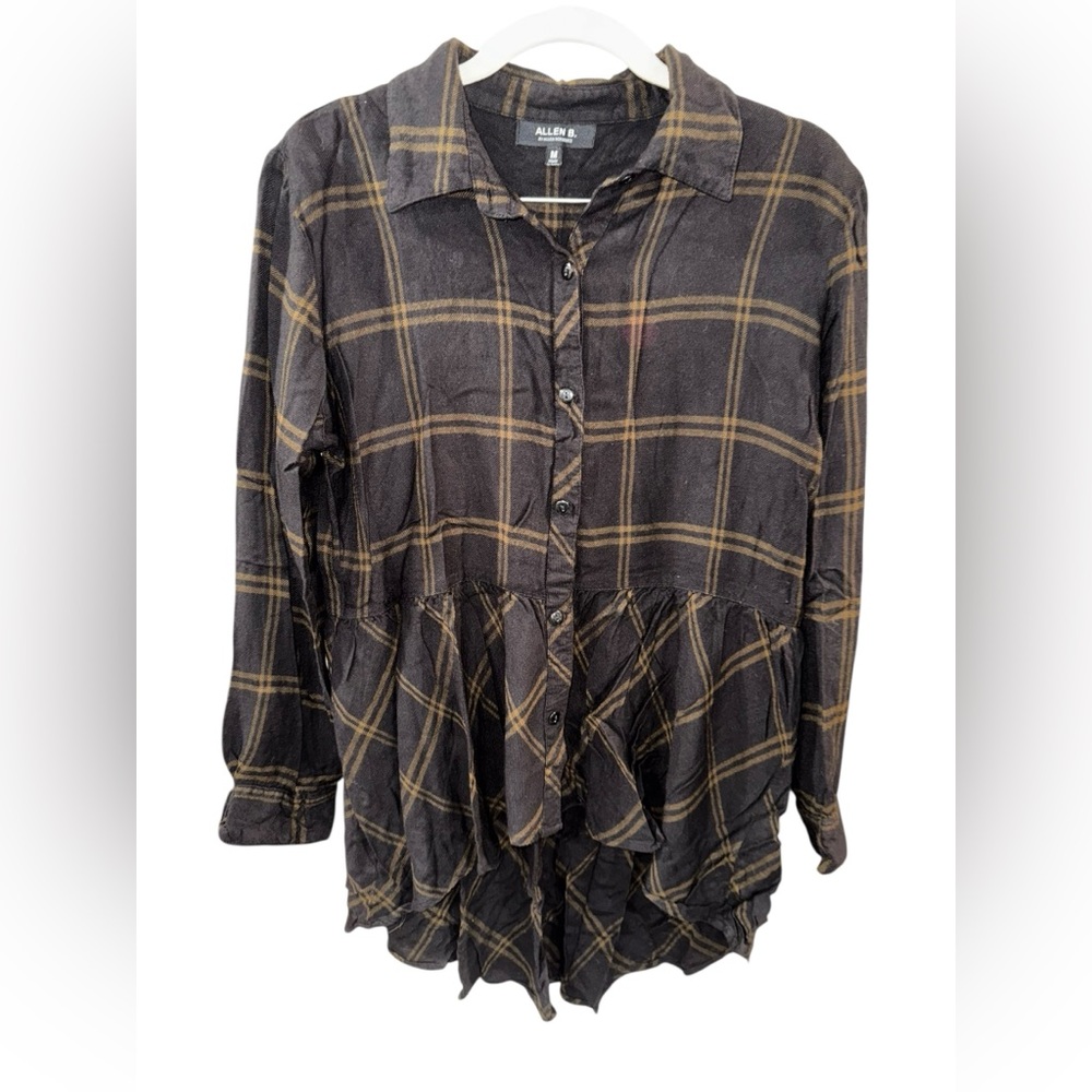 Allen B. By Allen Schwartz Black and‎ Brown Plaid Button Down Shirt